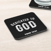 DEDICATED TO GOD  COOL WHITE TEKST BIER ONDERZETTER (Linkerzijde)