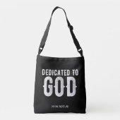 DEDICATED TO GOD COOL  WHITE TEKST CROSSBODY TAS (Achterkant)