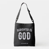 DEDICATED TO GOD  COOL WHITE TEKST CROSSBODY TAS (Achterkant)