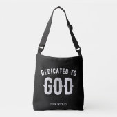 DEDICATED TO GOD  COOL WHITE TEKST CROSSBODY TAS (Voorkant)