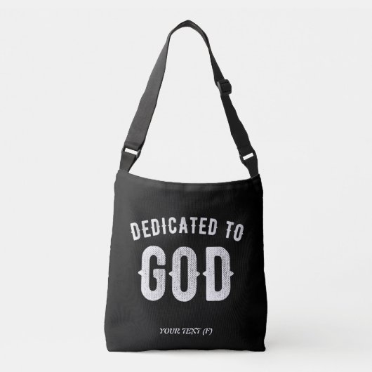 DEDICATED TO GOD  COOL WHITE TEKST CROSSBODY TAS (Voorkant)