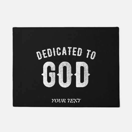 DEDICATED TO GOD COOL WHITE TEKST DEURMAT (Voorkant)