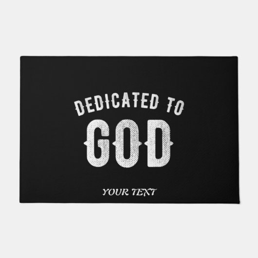 DEDICATED TO GOD COOL WHITE TEKST DEURMAT (Voorkant)