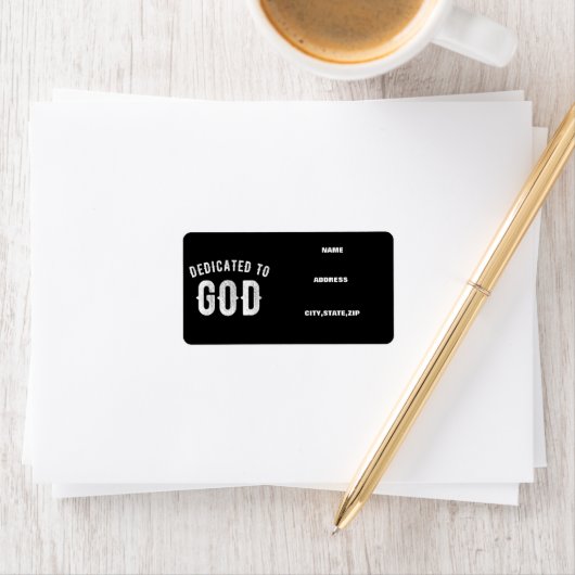 DEDICATED TO GOD COOL WHITE TEKST ETIKET (Insitu)