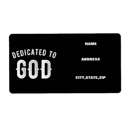 DEDICATED TO GOD COOL WHITE TEKST ETIKET (Voorkant)