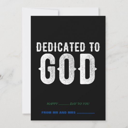 DEDICATED TO GOD COOL WHITE TEKST FEESTDAGENKAART (Voorkant)
