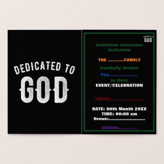 DEDICATED TO GOD  COOL WHITE TEKST FOLIE KAARTEN (Binnen)