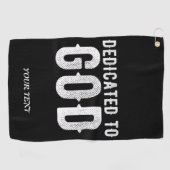 DEDICATED TO GOD COOL WHITE TEKST GOLFHANDDOEK (Horizontaal)