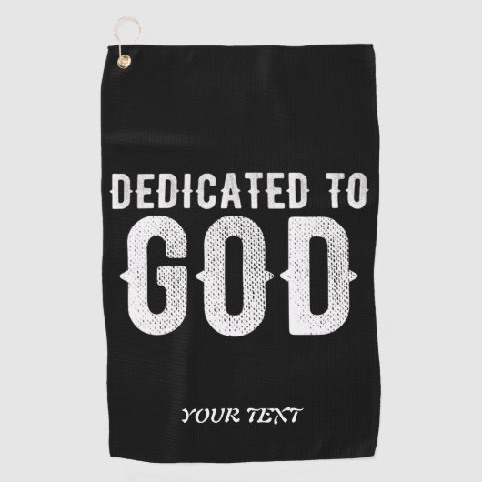 DEDICATED TO GOD COOL WHITE TEKST GOLFHANDDOEK (Voorkant)