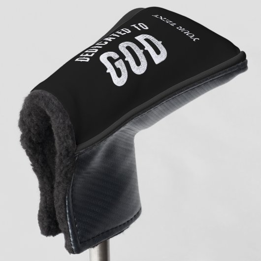 DEDICATED TO GOD  COOL WHITE TEKST GOLFHEADCOVER (3/4 voorkant)