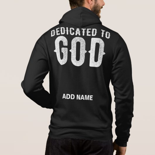DEDICATED TO GOD COOL WHITE TEKST HOODIE (Achterkant)