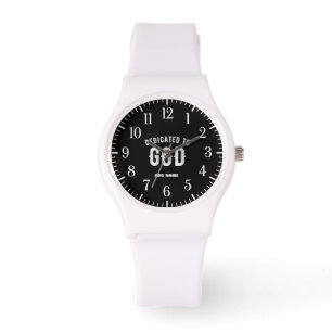 DEDICATED TO GOD COOL WHITE TEKST HORLOGE