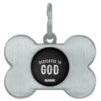 DEDICATED TO GOD COOL WHITE TEKST HUISDIEREN NAAMPLAATJE