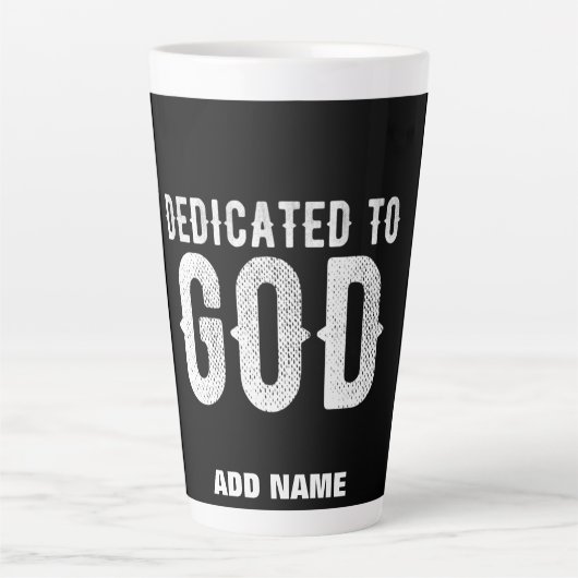 DEDICATED TO GOD COOL  WHITE TEKST LATTE MOK (Voorkant)