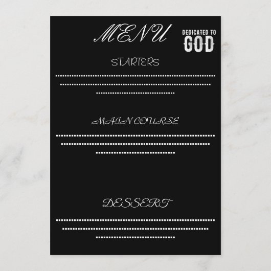 DEDICATED TO GOD COOL  WHITE TEKST MENU (Achterkant)