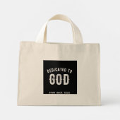 DEDICATED TO GOD COOL WHITE TEKST MINI TOTE BAG (Achterkant)