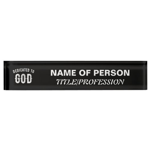 DEDICATED TO GOD COOL WHITE TEKST NAAMBORDJE (Voorkant)