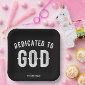DEDICATED TO GOD COOL WHITE TEKST PAPIEREN BORDJE (Feest)