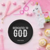 DEDICATED TO GOD COOL WHITE TEKST PAPIEREN BORDJE (Feest)