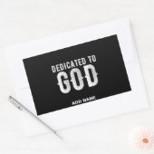 DEDICATED TO GOD COOL  WHITE TEKST RECHTHOEKIGE STICKER (Envelop)