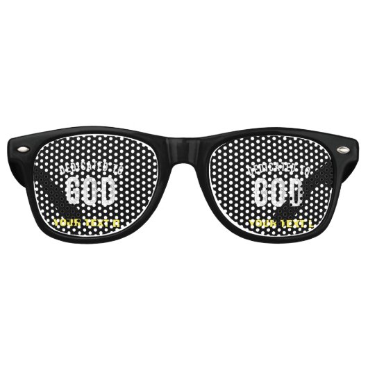 DEDICATED TO GOD  COOL WHITE TEKST RETRO ZONNEBRIL (Voorkant)