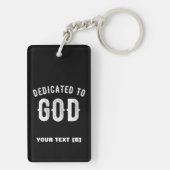 DEDICATED TO GOD  COOL WHITE TEKST SLEUTELHANGER (achterkant)