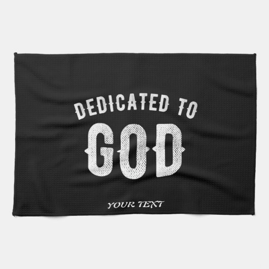 DEDICATED TO GOD COOL WHITE TEKST THEEDOEK (Horizontaal)