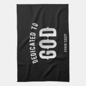 DEDICATED TO GOD COOL WHITE TEKST THEEDOEK (Verticaal)