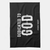 DEDICATED TO GOD COOL  WHITE TEKST THEEDOEK (Verticaal)