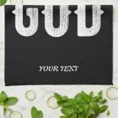 DEDICATED TO GOD COOL  WHITE TEKST THEEDOEK (Gevouwen)