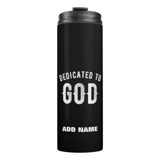 DEDICATED TO GOD COOL WHITE TEKST THERMOSBEKER (Voorkant)