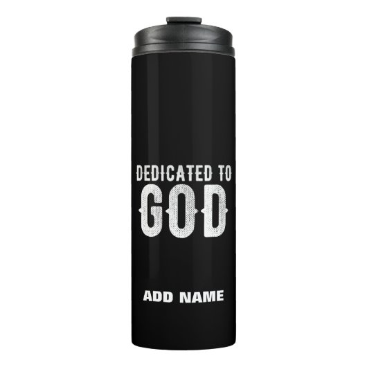 DEDICATED TO GOD COOL WHITE TEKST THERMOSBEKER (Voorkant)