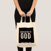 DEDICATED TO GOD COOL  WHITE TEKST TOTE BAG (Voorkant (product))