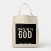 DEDICATED TO GOD COOL  WHITE TEKST TOTE BAG (Achterkant)
