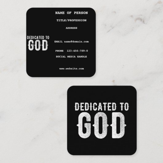 DEDICATED TO GOD COOL  WHITE TEKST VIERKANTE VISITEKAARTJE (Voorkant / Achterkant)