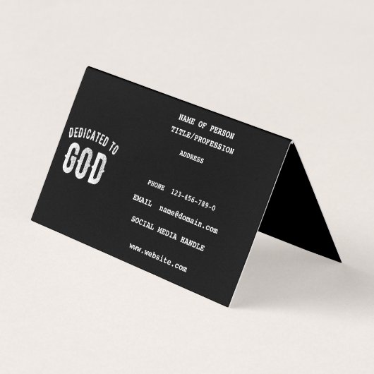 DEDICATED TO GOD COOL WHITE TEKST VISITEKAARTJE (Voorkant)