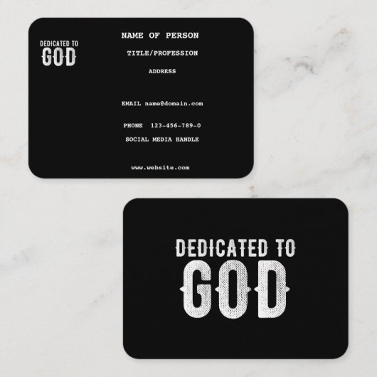 DEDICATED TO GOD COOL  WHITE TEKST VISITEKAARTJE (Voorkant / Achterkant)