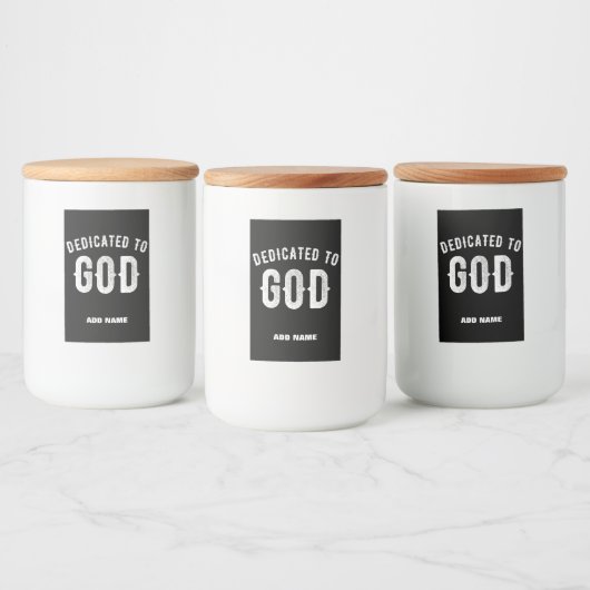 DEDICATED TO GOD COOL WHITE TEKST VOEDSELCONTAINER ETIKET (Flessen)