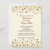 Dedicatie uitnodiging confetti goudblauw rood (Voorkant)