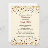 Dedicatie uitnodiging confetti goudblauw rood (Voorkant / Achterkant)