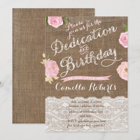 Dedication and Birthday Party nodigt Kaart voor me (Voorkant / Achterkant)