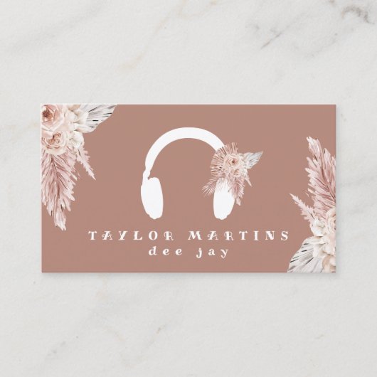 Dee Jay Boho Bloemen Bruine achtergrond Visitekaartje (Voorkant)