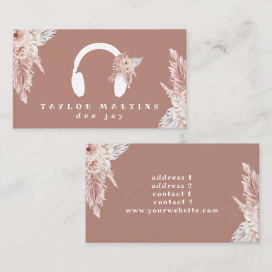 Dee Jay Boho Bloemen Bruine achtergrond Visitekaartje (Voorkant / Achterkant)