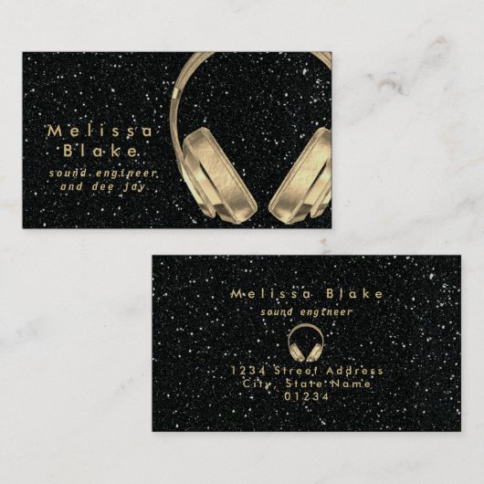 Dee Jay Faux Black Glitter Visitekaartje (Voorkant / Achterkant)