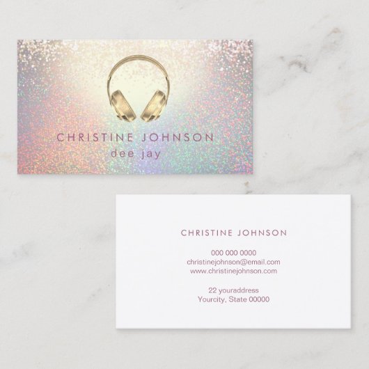 Dee Jay Faux Kleurrijke glitter Effect Visitekaartje (Voorkant / Achterkant)
