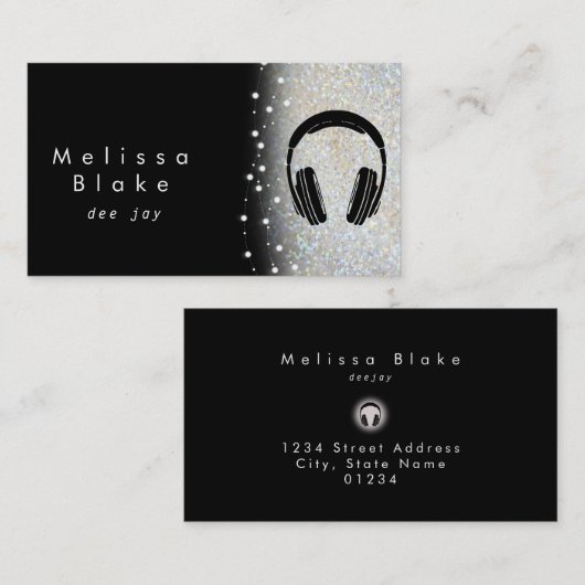 Dee Jay Silver Shade Faux glitter Visitekaartje (Voorkant / Achterkant)