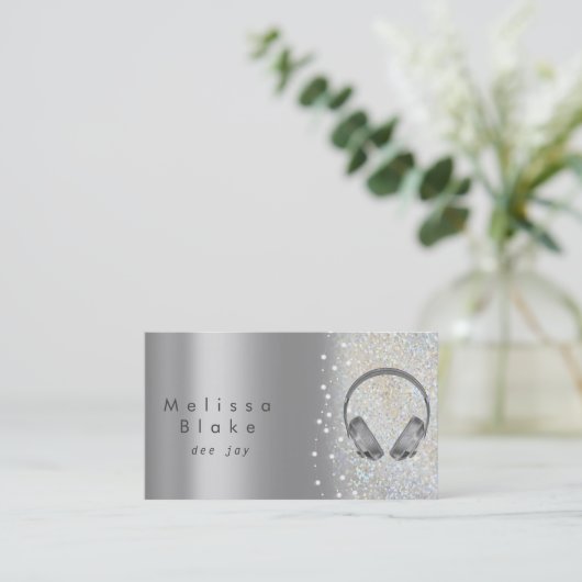 Dee Jay Silver Shade Glitter Visitekaartje (Staand voorkant)
