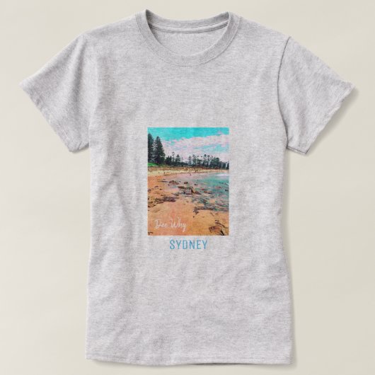 Dee Waarom het strand van Sydney Australië reizen T-shirt (Design voorkant)