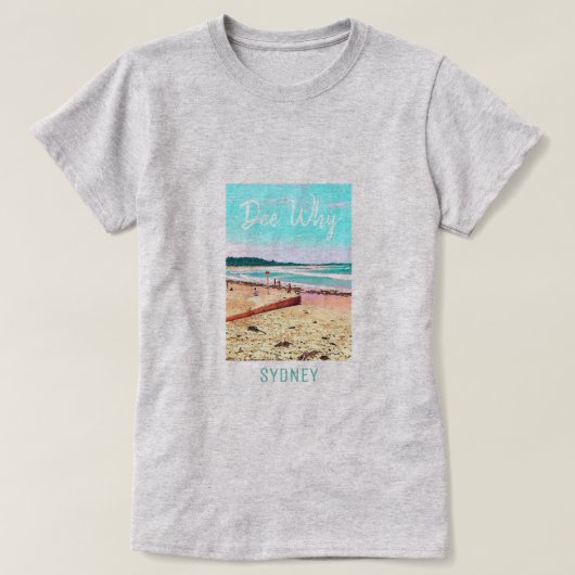 Dee Waarom het strand van Sydney Australië reizen T-shirt (Design voorkant)