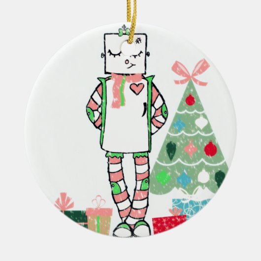  deegholiday-robot en -boom keramisch ornament (Voorkant)